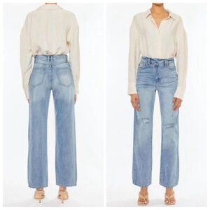 KanCan 90s Baggy Wide Leg Straight Jeans Light Wash Distressed Crossover 5 26